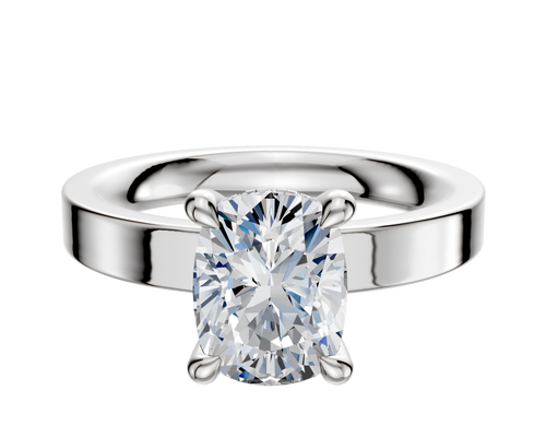 14K White Gold 4 Prong Hidden Halo Classic Flat 3.0mm Engagement Ring