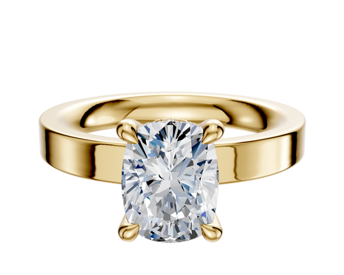 14K Yellow Gold 4 Prong Hidden Halo Classic Flat 3.0mm Engagement Ring