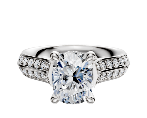 Platinum 4 Prong Hidden Halo Cathedral Knife Edge 1-Row-Pave 2.5mm Engagement Ring