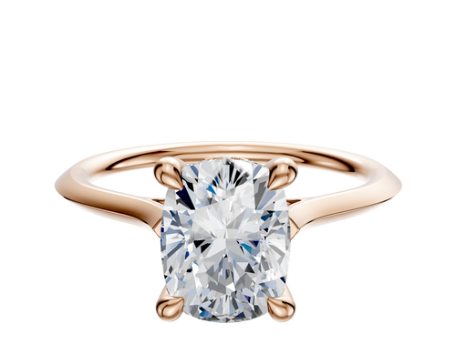 18K Rose Gold 4 Prong Hidden Halo Cathedral Knife Edge 1.5mm Engagement Ring
