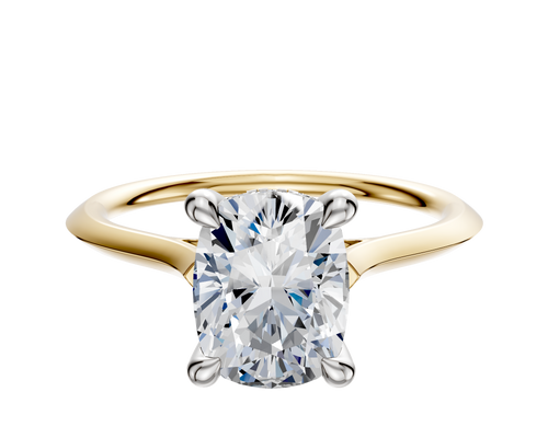 18K Two Tone 4 Prong Hidden Halo Cathedral Knife Edge 1.5mm Engagement Ring