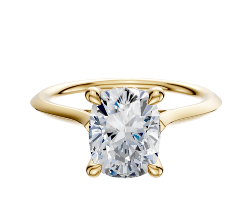 14K Yellow Gold 4 Prong Hidden Halo Cathedral Knife Edge 1.5mm Engagement Ring