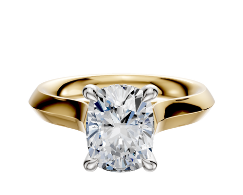 14K Two Tone 4 Prong Hidden Halo Cathedral Knife Edge 3.0mm Engagement Ring