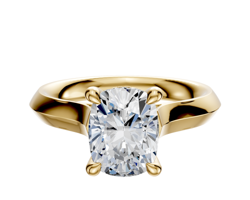14K Yellow Gold 4 Prong Hidden Halo Cathedral Knife Edge 3.0mm Engagement Ring