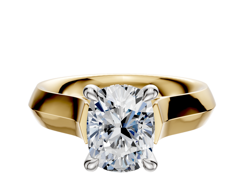 18K Two Tone 4 Prong Hidden Halo Cathedral Knife Edge 4.0mm Engagement Ring