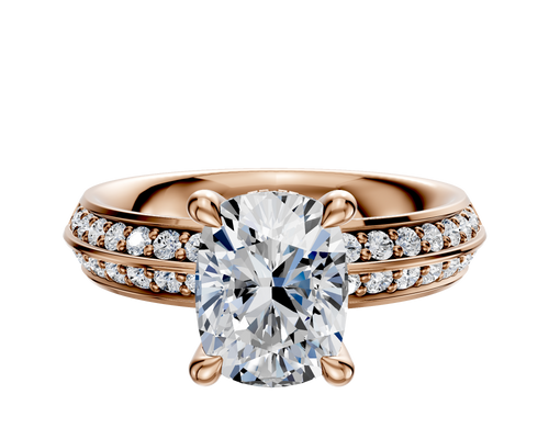 18K Rose Gold 4 Prong Hidden Halo Classic Knife Edge 1-Row-Pave 2.5mm Engagement Ring