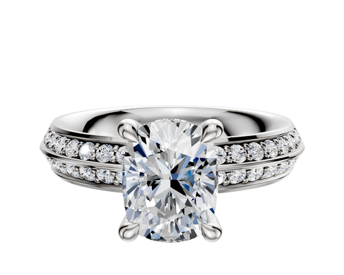 18K White Gold 4 Prong Hidden Halo Classic Knife Edge 1-Row-Pave 2.5mm Engagement Ring