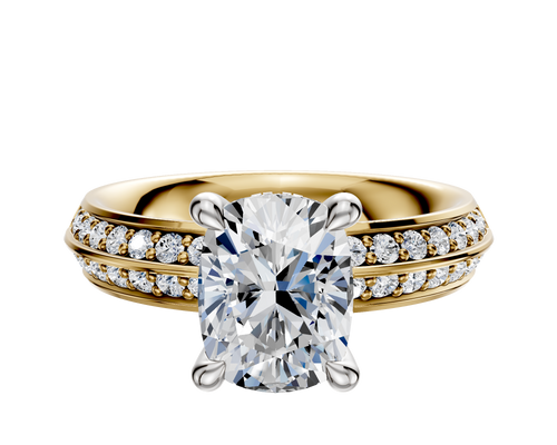 14K Two Tone 4 Prong Hidden Halo Classic Knife Edge 1-Row-Pave 2.5mm Engagement Ring