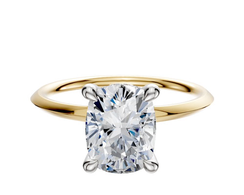 18K Two Tone 4 Prong Hidden Halo Classic Knife Edge 1.5mm Engagement Ring