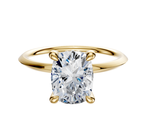 14K Yellow Gold 4 Prong Hidden Halo Classic Knife Edge 1.5mm Engagement Ring
