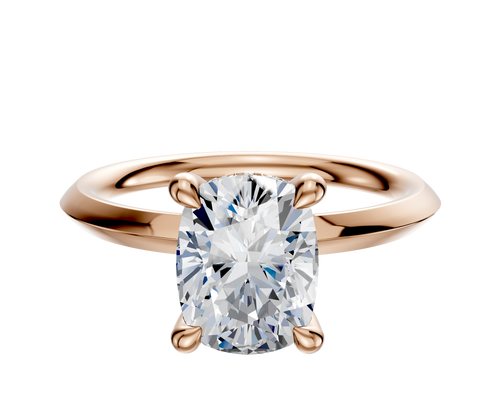 14K Rose Gold 4 Prong Hidden Halo Classic Knife Edge 2.0mm Engagement Ring