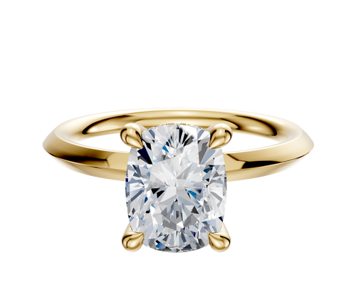 14K Yellow Gold 4 Prong Hidden Halo Classic Knife Edge 2.0mm Engagement Ring