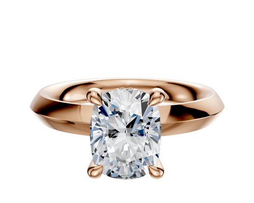 18K Rose Gold 4 Prong Hidden Halo Classic Knife Edge 3.0mm Engagement Ring