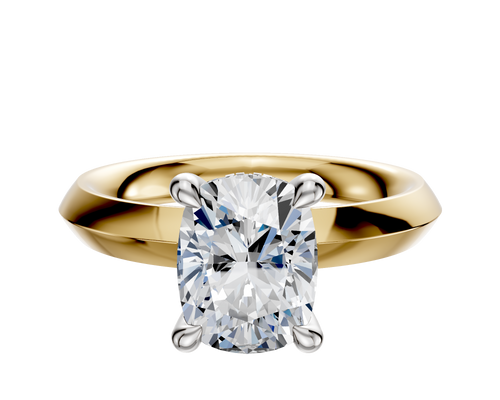 14K Two Tone 4 Prong Hidden Halo Classic Knife Edge 3.0mm Engagement Ring