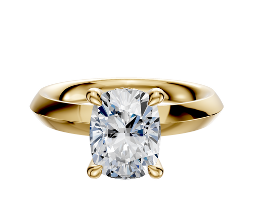 14K Yellow Gold 4 Prong Hidden Halo Classic Knife Edge 3.0mm Engagement Ring