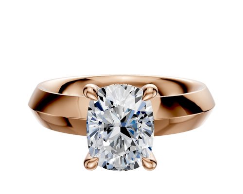 18K Rose Gold 4 Prong Hidden Halo Classic Knife Edge 4.0mm Engagement Ring