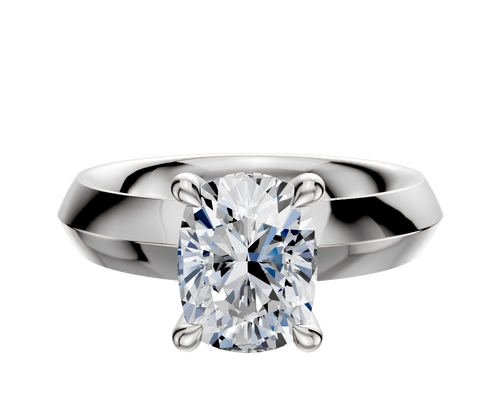 14K White Gold 4 Prong Hidden Halo Classic Knife Edge 4.0mm Engagement Ring