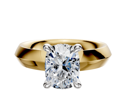 14K Two Tone 4 Prong Hidden Halo Classic Knife Edge 4.0mm Engagement Ring