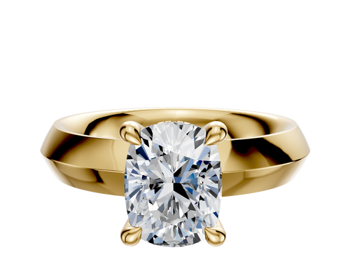 14K Yellow Gold 4 Prong Hidden Halo Classic Knife Edge 4.0mm Engagement Ring