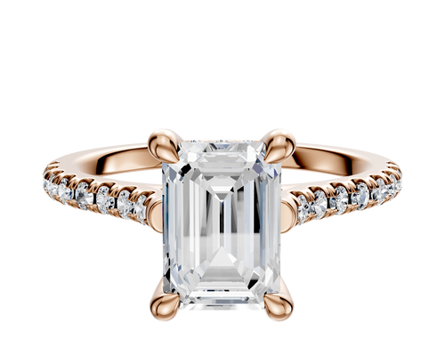 18K Rose Gold 4 Prong Hidden Halo Cathedral Dome 1-Row-Pave 2.5mm Engagement Ring