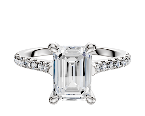 14K White Gold 4 Prong Hidden Halo Cathedral Dome 1-Row-Pave 2.5mm Engagement Ring