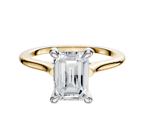 14K Two Tone 4 Prong Hidden Halo Cathedral Dome 1.5mm Engagement Ring