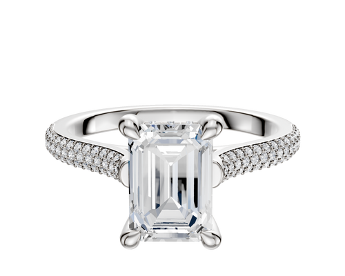 18K White Gold 4 Prong Hidden Halo Cathedral Dome 3-Row-Pave 2.0mm Engagement Ring
