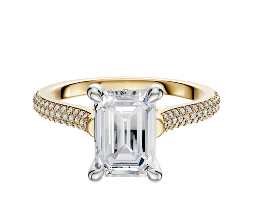 14K Two Tone 4 Prong Hidden Halo Cathedral Dome 3-Row-Pave 2.0mm Engagement Ring