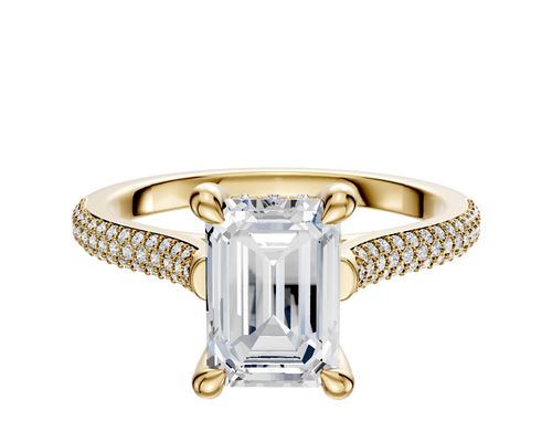 18K Yellow Gold 4 Prong Hidden Halo Cathedral Dome 3-Row-Pave 2.0mm Engagement Ring