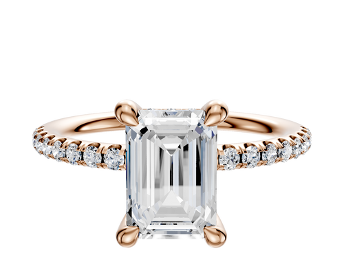 18K Rose Gold 4 Prong Hidden Halo Classic Dome 1-Row-Pave 2.5mm Engagement Ring