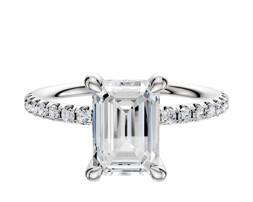 18K White Gold 4 Prong Hidden Halo Classic Dome 1-Row-Pave 2.5mm Engagement Ring