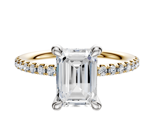 14K Two Tone 4 Prong Hidden Halo Classic Dome 1-Row-Pave 2.5mm Engagement Ring