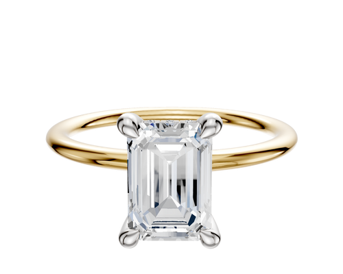14K Two Tone 4 Prong Hidden Halo Classic Dome 1.5mm Engagement Ring