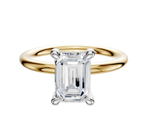 14K Two Tone 4 Prong Hidden Halo Classic Dome 2.0mm Engagement Ring