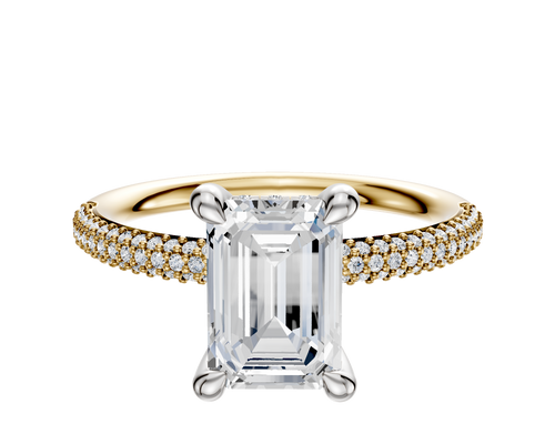 14K Two Tone 4 Prong Hidden Halo Classic Dome 3-Row-Pave 2.0mm Engagement Ring