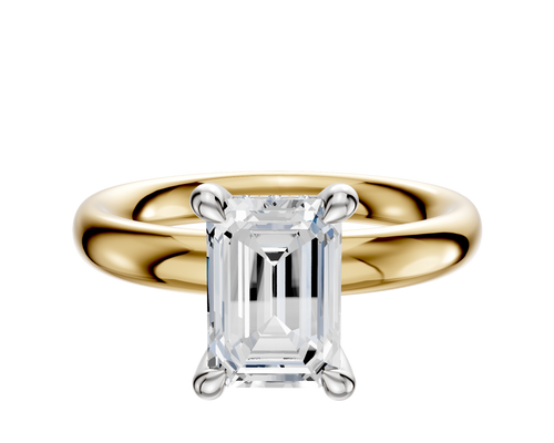 18K Two Tone 4 Prong Hidden Halo Classic Dome 3.0mm Engagement Ring