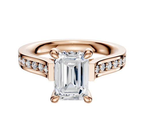 18K Rose Gold 4 Prong Hidden Halo Cathedral Flat 1-Row-Pave 2.5mm Engagement Ring