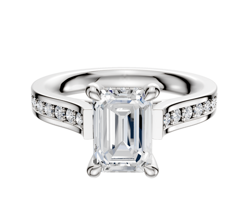 18K White Gold 4 Prong Hidden Halo Cathedral Flat 1-Row-Pave 2.5mm Engagement Ring