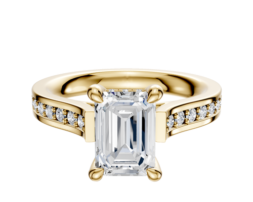 14K Yellow Gold 4 Prong Hidden Halo Cathedral Flat 1-Row-Pave 2.5mm Engagement Ring