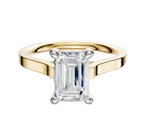 18K Two Tone 4 Prong Hidden Halo Cathedral Flat 2.0mm Engagement Ring