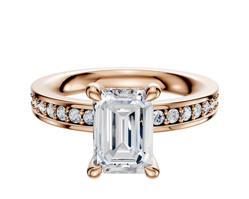 14K Rose Gold 4 Prong Hidden Halo Classic Flat 1-Row-Pave 2.5mm Engagement Ring