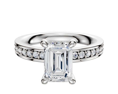 18K White Gold 4 Prong Hidden Halo Classic Flat 1-Row-Pave 2.5mm Engagement Ring
