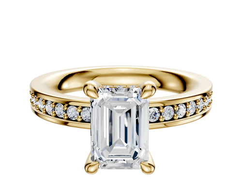 18K Yellow Gold 4 Prong Hidden Halo Classic Flat 1-Row-Pave 2.5mm Engagement Ring