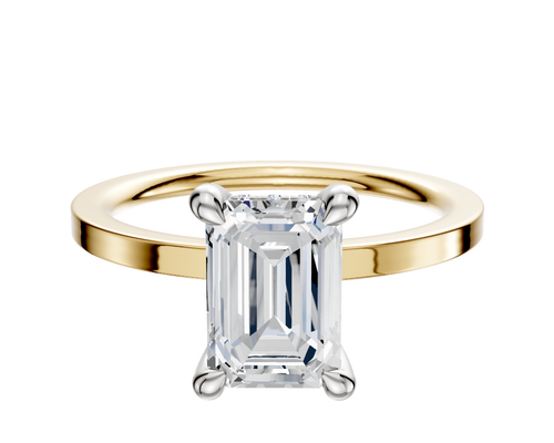 18K Two Tone 4 Prong Hidden Halo Classic Flat 1.5mm Engagement Ring