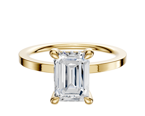 14K Yellow Gold 4 Prong Hidden Halo Classic Flat 1.5mm Engagement Ring