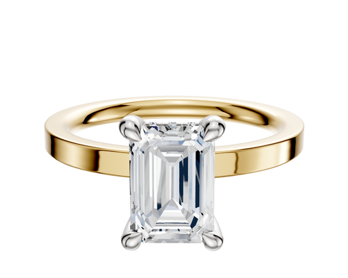 14K Two Tone 4 Prong Hidden Halo Classic Flat 2.0mm Engagement Ring