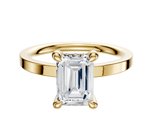 14K Yellow Gold 4 Prong Hidden Halo Classic Flat 2.0mm Engagement Ring
