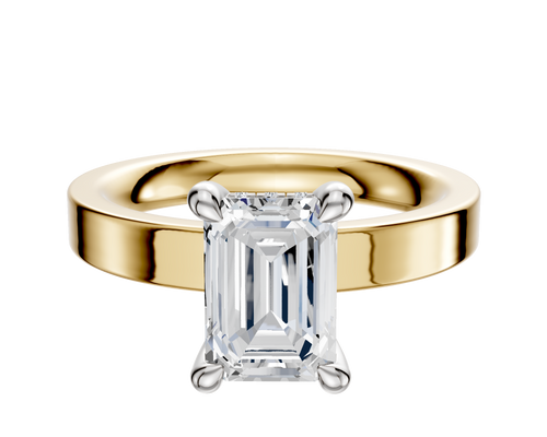 14K Two Tone 4 Prong Hidden Halo Classic Flat 3.0mm Engagement Ring
