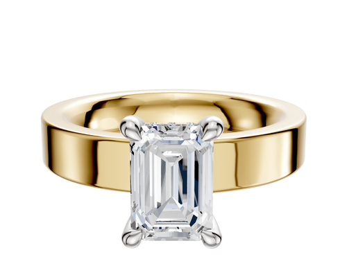 18K Two Tone 4 Prong Hidden Halo Classic Flat 4.0mm Engagement Ring