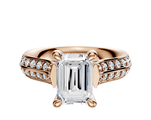 18K Rose Gold 4 Prong Hidden Halo Cathedral Knife Edge 1-Row-Pave 2.5mm Engagement Ring